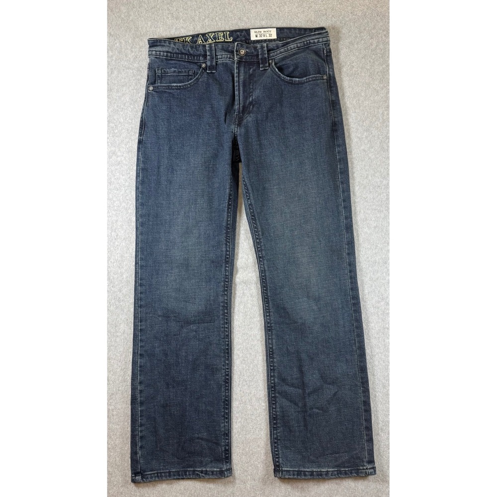 TK Axel Mens Slim Boot Cut Jeans Dark Wash Denim 32x32 Stretch Blue Flap Pockets